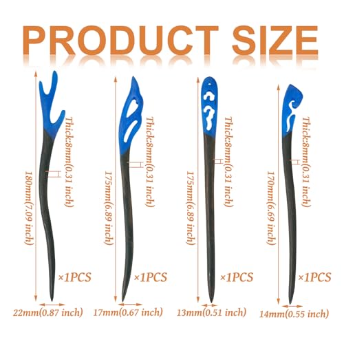 4Stuks Houten haar Sticks Klassiek haar Chopstick Haar Accessoires Chinese stijlen Haarspeld Sticks Hout en Hars Gerolde Haarhulpmiddelen voor vrouwen meisjes kapsels, Blu 4