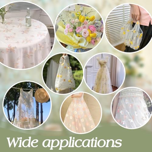 6 Yards Geborduurde Bloemen Stof, 1.3m Brede Mesh Geborduurde Kant Trim Vezel Borduren Tule Stof Zachte Mesh Kant Materiaal voor Dress DIY Crafts Gordijn Home Vintage Decor, Licht Groen 4