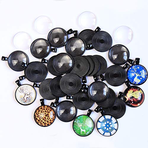 Hanger Pieces Bezel hangers Cabochon met 25mm glazen koepel Tegels Clear Cameo (zwart), Glass Metal, Created Diamond