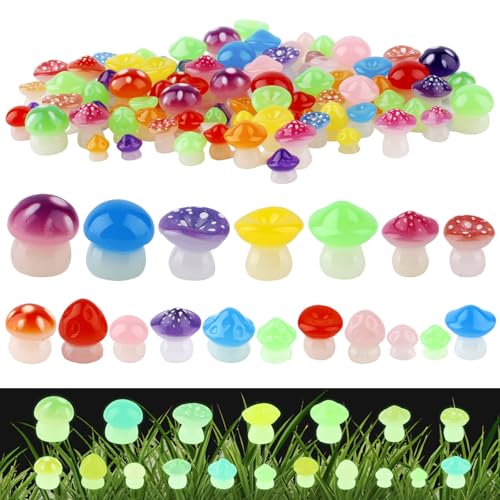 126 st. Lichtgevende Mini Resin paddo figuren, Licht in de donkere kleine paddo Figurine Assorted kleine paddo's voor poppenhuis decoratie sprookjestuin landschap (kleurrijk)