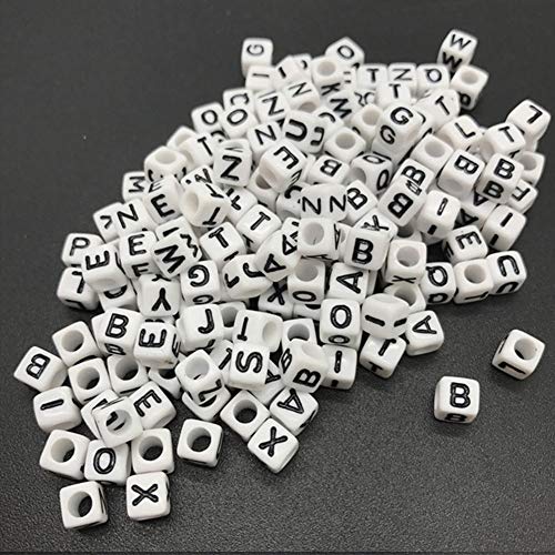 Acryl brief kralen 400 st 8mm witte kralen zwarte letters alfabet kralen A tot Z kubus voor DIY het maken van armbanden ketting sieraden 3