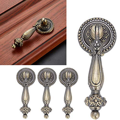 Deurkruk 4 Stuk bronzen handgrepen Vintage Pulls Handles Antieke decoratieve handgrepen Enkel gat trekken met bevestiging Schroeven Meubels Pulls