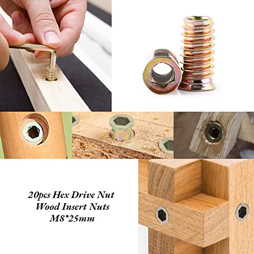 Verpakking van 20 stuks M6/M8/M10 zinklegering, zeshoekige moeren, diverse houten inzetstukken 3