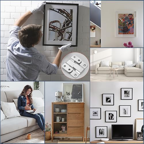 Pak van 10 bevestigingshaakjes, zware roestvrij staal inbouw haakmeubels Connector Muur Mounted Interlocking Z Clip Hook Interlocking Hooks voor foto's, spiegelframes (Zilver) 5
