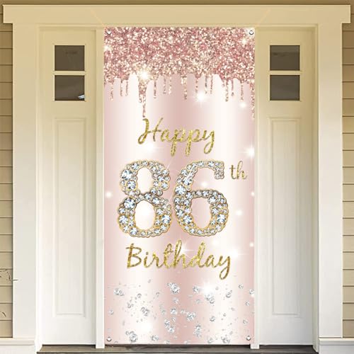 86e verjaardag decoratie vrouwen, Gelukkig 86e verjaardag deur banner roos goud,86e verjaardag stof teken poster deur decoratie,86e verjaardag achtergrond banner dames, verjaardag feest welkom teken