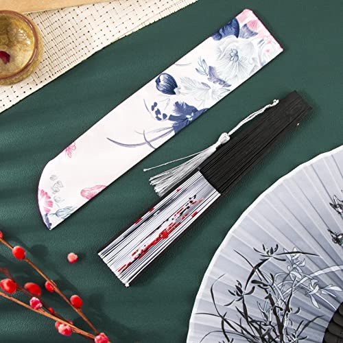 4 stuks Bruiloft Ventilatoren in zwart en wit - Opvouwbare bruiloft Ventilatoren met fanhoes - Chinese handfan voor bruiloft, verjaardag, feest, wanddecoratie, zomercadeau idee en kostuum accessoires 4