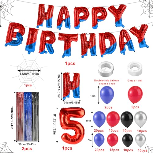 Spider Party decoraties, Inclusief brief Banner nummer ballon Spider web achtergrond hangen gordijnen ballonnen in verschillende maten voor baby douche decoratie voor jongens meisjes (Nummer 5)