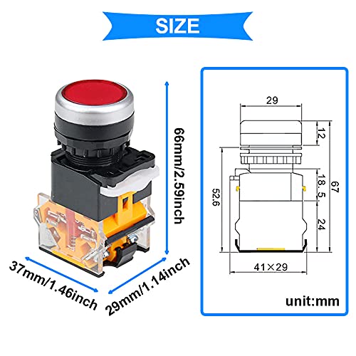 6Pcs 440V 22mm Momentaire drukknopschakelaar 10A 5 kleur (rood/Bule/groen/wit/geel/zwart) LA38-11 1NO 1NC Switch voor doe-het-zelf met 24 stuks vorkterminal 4