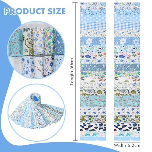 40 Rolls Katoen Quilting Stof Bloemen Patronen, 20 Styles Pre-Cut 2.5 x 19.69 Inch Fabric Strips voor DIY Crafts Naaien, Poppenkleding, Kussendecoratie (Blue(blue 6x50cm, 2 4