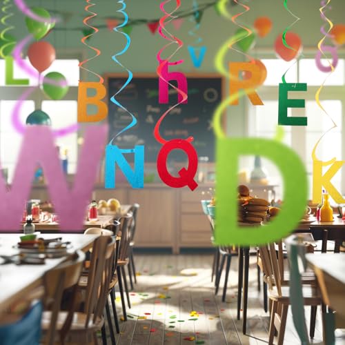 School eerste dag decoratie voor meisjes en jongens, 26 stukken, Spiral Garlands met alfabet A-Z brieven Garlands voor plafond Hangers, eerste school decoratie voor klaslokaal en 5