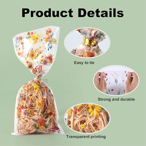 100 st Wildflower Candy Cookie Tassen, 4 stijlen Patroon Bloemen Lente Goodie Tassen met Bowties Wilde bloemen als decoratie voor een verjaardag bruiloft of partij (Wissen) 4