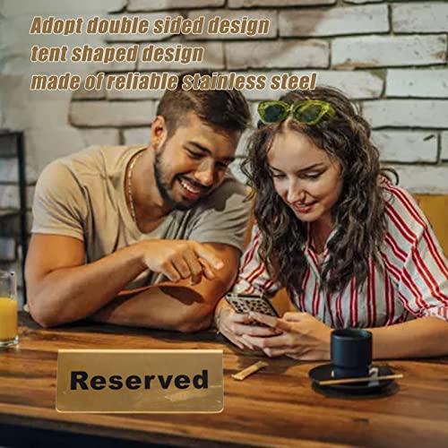 Gereserveerde Tafelplaat, Gold Roestvrij staal Gasten Reservatie Tafel Tent Plate, voor Restaurants, Diners, Bruiloft Banketten, Double Sided (Reserved) 3