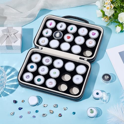 30 stuks edelstenen Sieraden display kabinet,Kleine ronde plastic containers doos met witte en zwarte spons diamant edelsteen display opslag doos voor kristallen ring sieraden kleine items 4
