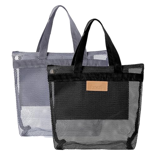 2 stuks Mesh Douche Caddy, Quick Dry Douche Bag, Draagbare kleine hangen toilettas met rits, lichtgewicht badkamer Organisator voor reizen, Sportschool, Zwemmen, Camping, Strand (Grijs/Zwart)