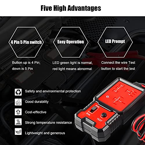 12V Car Relay Tester, Red Electronic Automotive Relais Tester Kenmerkende Checker Scan Tool met Clips Universeel voor Auto Batterij 3