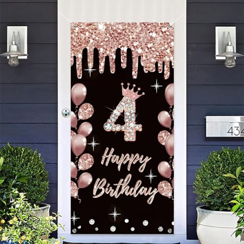 4e verjaardag decoratie voor meisjes gelukkig 4e verjaardag poster deur banner rozeold stof teken muur / deur banner 4e verjaardag achtergrond banner meisjes verjaardag feest welkom teken 5