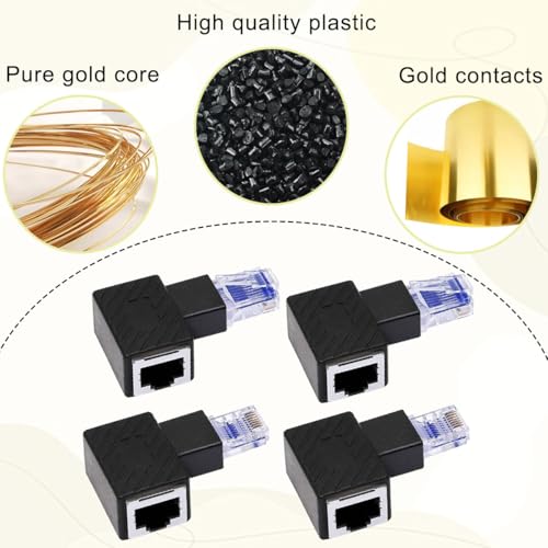 Ethernetadapters, 90 graden RJ45 Plug naar Bus Uitbreiding Cat6 LAN netwerkplug voor Printer, Computer, Laptop, Router, Linkerhoek + Rechterhoek, Pak van 4 5