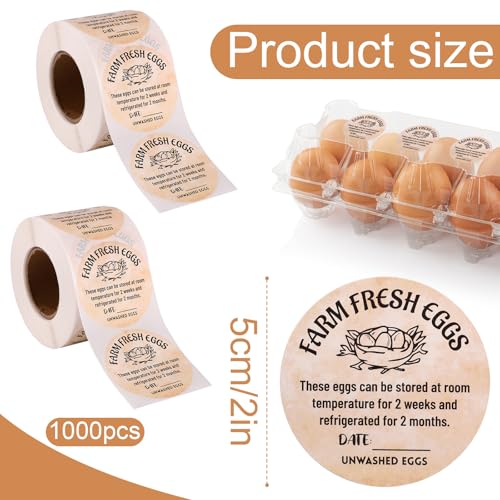 1000 Stuks Datumstickers voor Scharraleieren, 5cm Ronde Zelfklevende Etikken Ongewassen Eierdozen Verpakkingen voor Kleine Bedrijven en Boerenmarkten