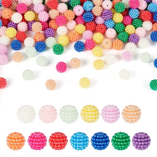 195Stuks Plastic Berry Kralen, 13 Kleuren, ABS Imitatie Bayberry Ronde Bubblegum Kralen, Kleurrijke Dikke Kralen voor DIY armband ketting sieraden maken, Gat: 1~1,8mm