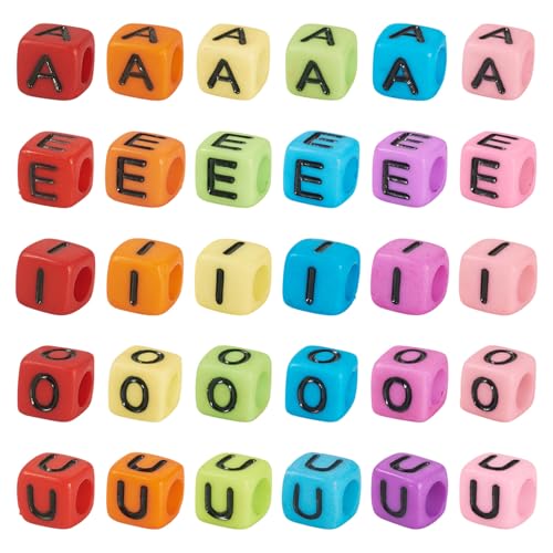 250 st Kubus Letters Acryl kralen A-E-I-O-U Clinker Letters Spacer Kralen 5 Kleuren 6mm Vierkante Opaque Alfabet Kralen Bulk voor DIY armband ketting sieraden maken