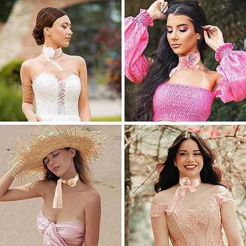 Kleding Bloem Collar Choker Zachte Stof Rose Choker Tie Bloem Ketting Choker voor vrouwen bruid bruiloft partij zomer bloemengordel 3