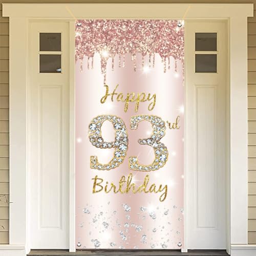 93rd Birthday Decoration Vrouwen, Gelukkig 93rd Birthday Deur Banner Rose Gold,93rd Verjaardag Stof Tekenposter Deur Decoratie,93e Verjaardag Achtergrond Banner Dames,Birthday Party Welkom Teken