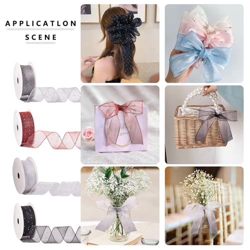 Witte lint strass puur lint polyester lint organza lint Bedraad lint voor ambachtelijke bloemen inpakken kerst strikjes bruiloft vakantie decoratie, 38mm 3