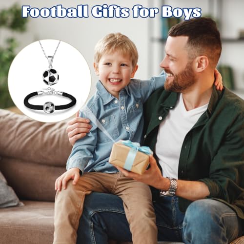 Voetbal armband en voetbal ketting voor jongens tieners, Mode verstelbaar gevlochten voetbal armband Voetbal Roestvrij stalen ketting Voetbal Cadeaus voor jongens, Nylon roestvrij staal 5