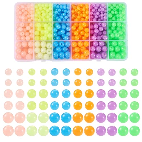 702 st. Glow in de donkere ronde kralen kleurrijke lichtgevende kraal Gumball Acryl Spacer 6/8/10mm kralen Bulk voor ketting oorbellen DIY sieraden armband ornament sleutelhanger
