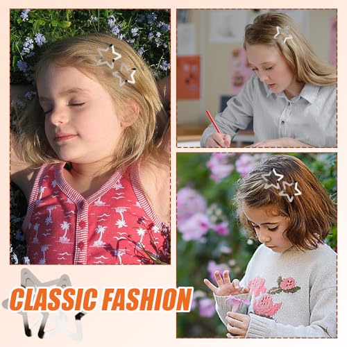 60 Stuks Hair Clips Metal Star Snap Barrettes Silver Star Barrettes Hollow Star Barrettes Non Slip Snap Barrettes Accessoires voor vrouwen Meisjes Mooie Star Headwear 3