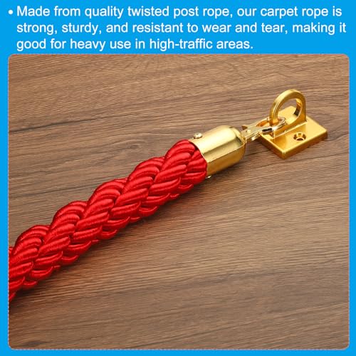 Stanchion Touw 2 stuks 1.2m Barrière Touw Veiligheid Touw Barrier voor Polen Stand Tail Divider Mensen Masses Hotel Control, Red Gold 5