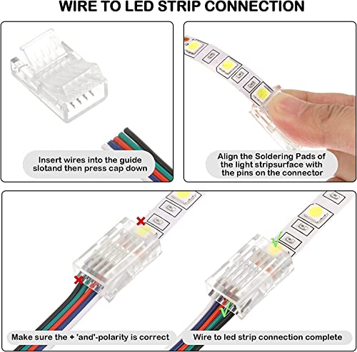 Pak van 20 LED Strip Connectors 5 Pin 10 mm LED Soldeervrije Strip Connector, 5 Pin Connector, voor 10 mm breedte SMD 5050 RGBW LED Strip, 5 V, 12 V, 24 V (transparant) 5