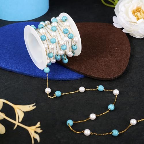 Synthetische Turquoise & Glazen kralen ketting Link Kabel Kettingen onafgemaakte sieraden ketting met imitatie parel kralen voor DIY ketting armband sieraden maken 3