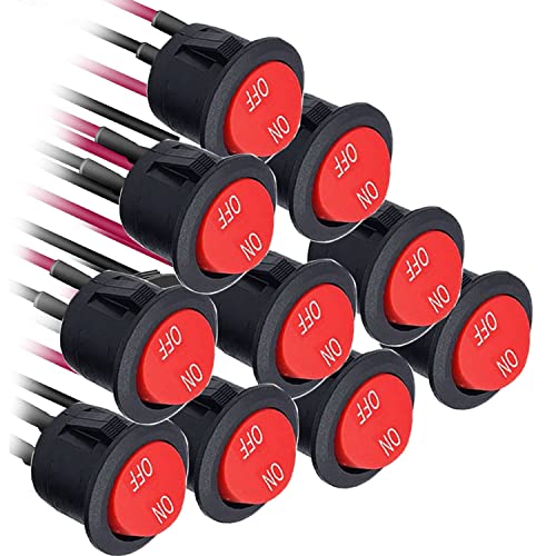 10 x Ronde schakelschakelaar, 12 V, Rocker Switch, Car Rocker Switch, SPST 2 Pool, aan/uit, 6A/250V, 10A/125V AC, voor auto's, boten, rood