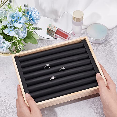 PU lederen ringen Display Tablet, 7 Slots Ring oorbellen opslaghouder armbanden ketting sieraden Display Organisator sieraden Trays voor retail display, zwart, 24.1 x 18 x 3cm