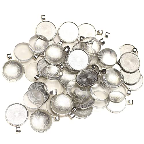 60 stuks bezel hangers cabochon en glazen koepel tegels helder cameo (donker zilver)