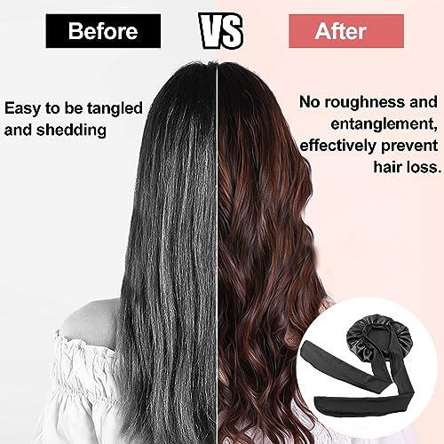 Zijde Bonnet voor het slapen, 2 stuks Comfortabel Elastische Satin Bonnet met brede rand en versterking Band, zijde haar Wrap voor vrouwen en meisjes met 5 stukken haar Bands - Roze en 3