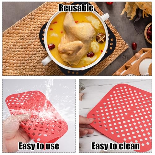 3 stuks Siliconen Air Fryer Pads, Air Fryer Liners Vierkante Siliconen Matten voor Air Fryer, Niet-Stick Coating Herbruikbare Siliconen Air Fryer Accessoires met Penselen voor Keuken 5