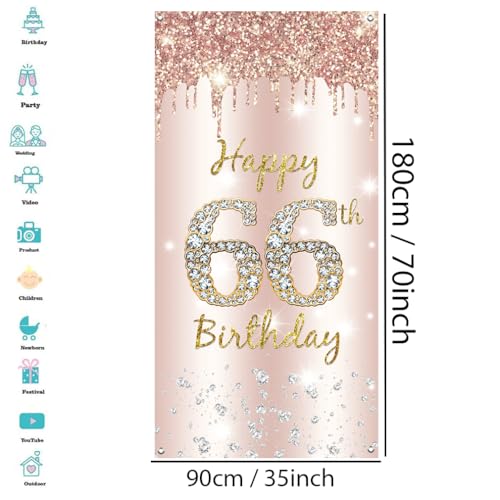66e verjaardag decoratie vrouwen, Gelukkig 66e verjaardag deur banner roos goud,66e verjaardag stof teken poster deur decoratie,66e verjaardag achtergrond banner dames, verjaardag feest welkom teken