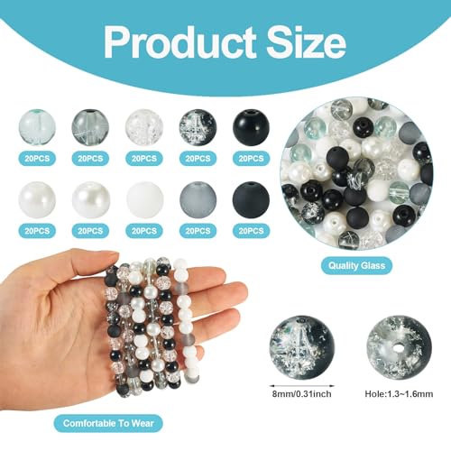 200Pcs Ronde Glazen Kralen 8mm Zwart WhiteSmoke Series Crackle Kralen Transparant Opaque Pearl Ball Spacer Kralen Bulk voor ketting armband sieraden DIY Ambachtelijke oorbelring 5