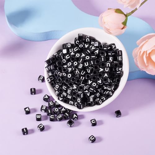 500 st Kubus brief kralen voor het maken van armbanden Alfabet Clinker acryl kralen 6mm zwart A E I O U kralen Bulk voor telefoon Lanyard sleutelhanger sieraden ketting accessoire 4