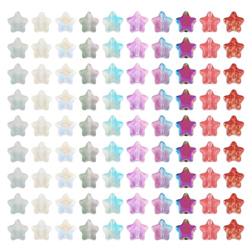 100 st. Glass Star Kralen, Transparant Sprayed Star Spacer Kralen 10 Styles Galvaniseren Star Pony Lose Kralen Bulk voor DIY oorbellen armband ketting sieraden maken