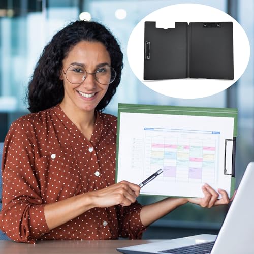 Verpakking van 2 A4 papierclips met deksel Portfolio Organisator Opvouwbare documenthouder Dubbele Clip Map papier licht voor school, industrie, kantoor (zwart) 5