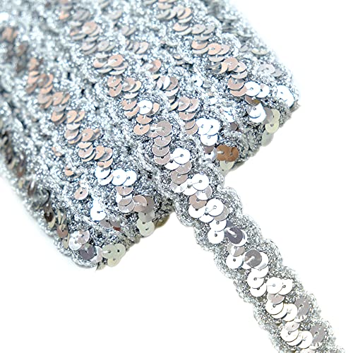 13 m 23 mm Glitter Sequins Lace Ribbon Sequin Band Gevlochten Decoratieve Band Decoratieve Band Manchetten Sequin Ribbons Trim Band voor DIY Naaikostuums Ambacht Decoraties Zilver