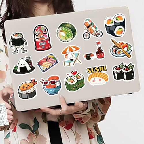 Sushi Stickers voor tieners en volwassenen, 50 stuks, Cute Sushi, Waterdichte Vinyl Sticker Set, Auto, Motorfiets, Fiets, Skateboard, Snowboard, Bagage, Laptop, Koffer, Helm, Motorfiets 3