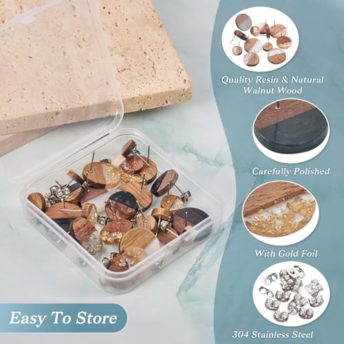 PH 24st Mixed Color Resin & Walnut Wood Flat Ronde Oorbellen met roestvrij stalen pin voor vrouwen, 12 stijlen, oorbellen 4