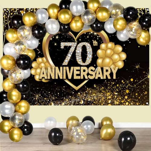 Gelukkige 70e verjaardag achtergrond decoraties, Gelukkig 70e verjaardag banner, 70e verjaardag feest poster accessoires stof board poster, zwart goud jubileum koeko foto achtergrond 3