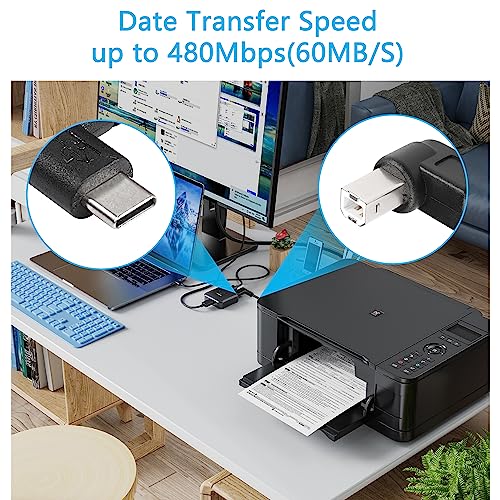 2 stuks Rechtse hoek USB-C Printer Kabels, 11.8 Inch USB B naar USB-C Plug voor Printer, MIDI Controller Scanner 5