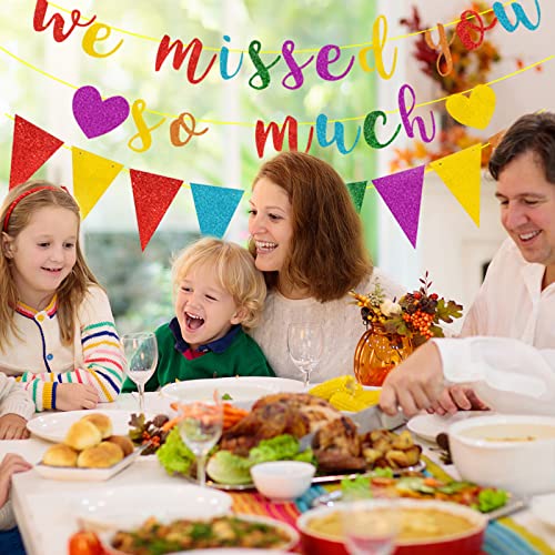 We misten je zo veel Banner met Driehoek vlag Kleurrijke Glitter Papier Welkom Home Banner Welkom Garland Welkom Decoratie voor Home Party Start School pensioen Decoratie