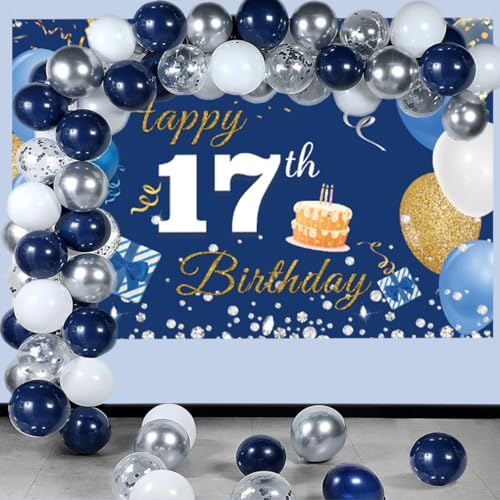 17e verjaardag decoratie jongen meisjes,17e verjaardag banner blauw,17e verjaardag stof teken poster,17e verjaardag achtergrond banner jongen verjaardag feest decoratie 3